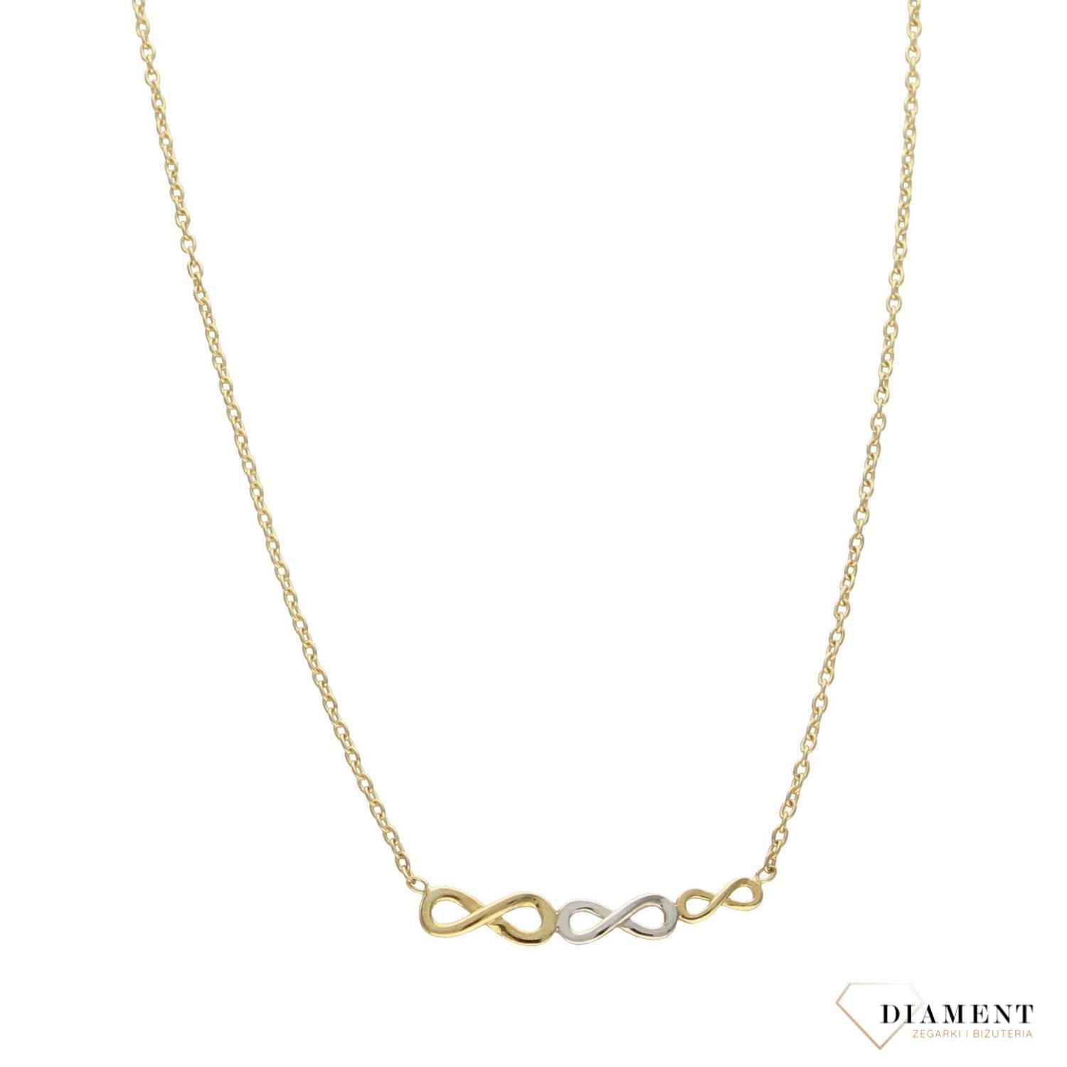 Złoty naszyjnik celebrytka z wzorem nieskończoności. Idealny zarówno na co dzień, jak i na szczególne okazje. Zgodny z najnowszymi trendami..jpg